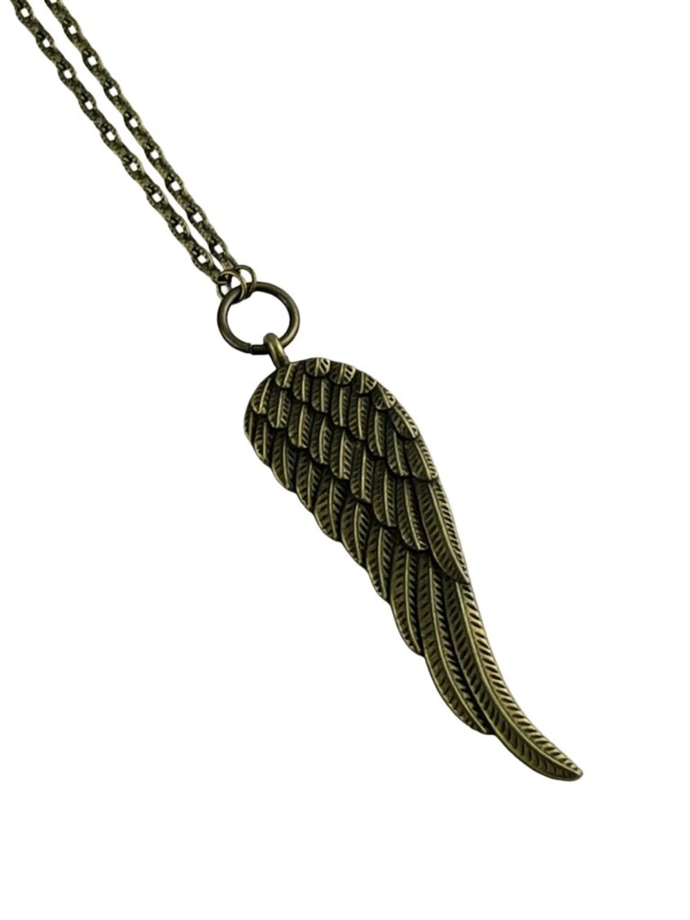 Angel Wing Pendant Necklace Detailed Etching — Antique Bronze